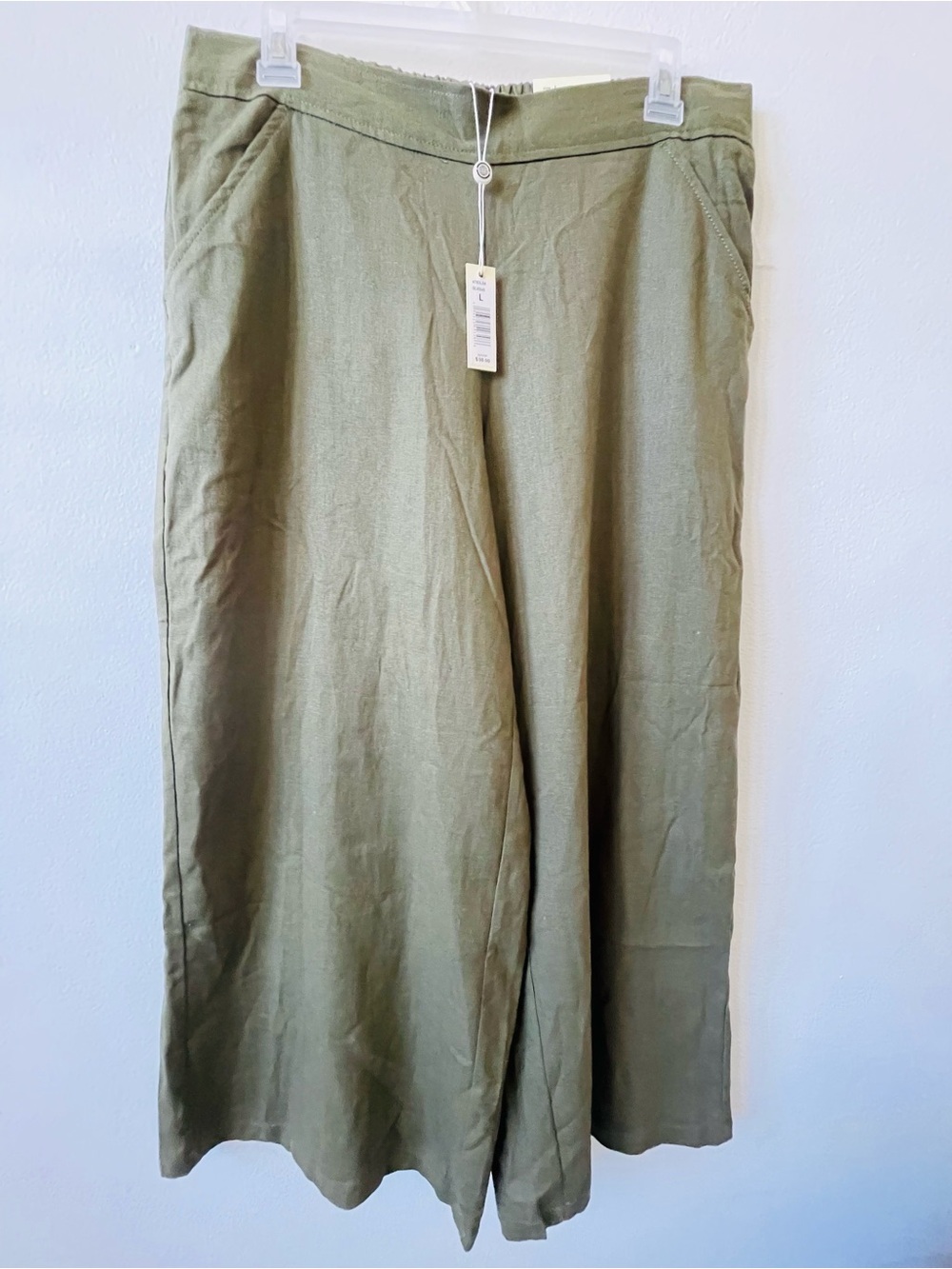 Max Studio Blend Linen cropped wide leg Trousers ( L)